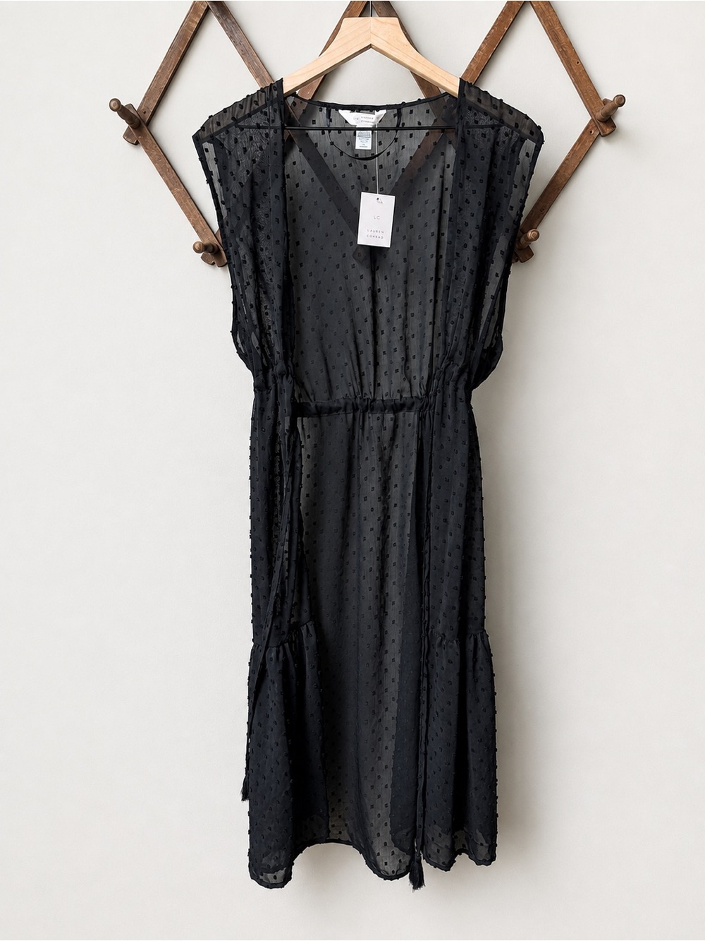 LC Lauren Conrad Black Swiss Dot Duster Vest - New With Tags!